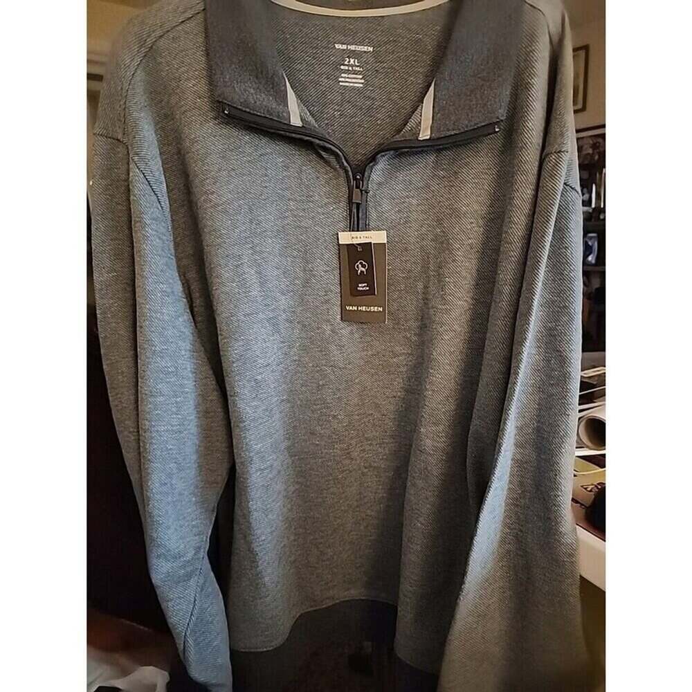 Van Heusen 1/4 Zip Sweater 2XL  Pullover Polar Blue Soft Touch New NWT A103 Nice